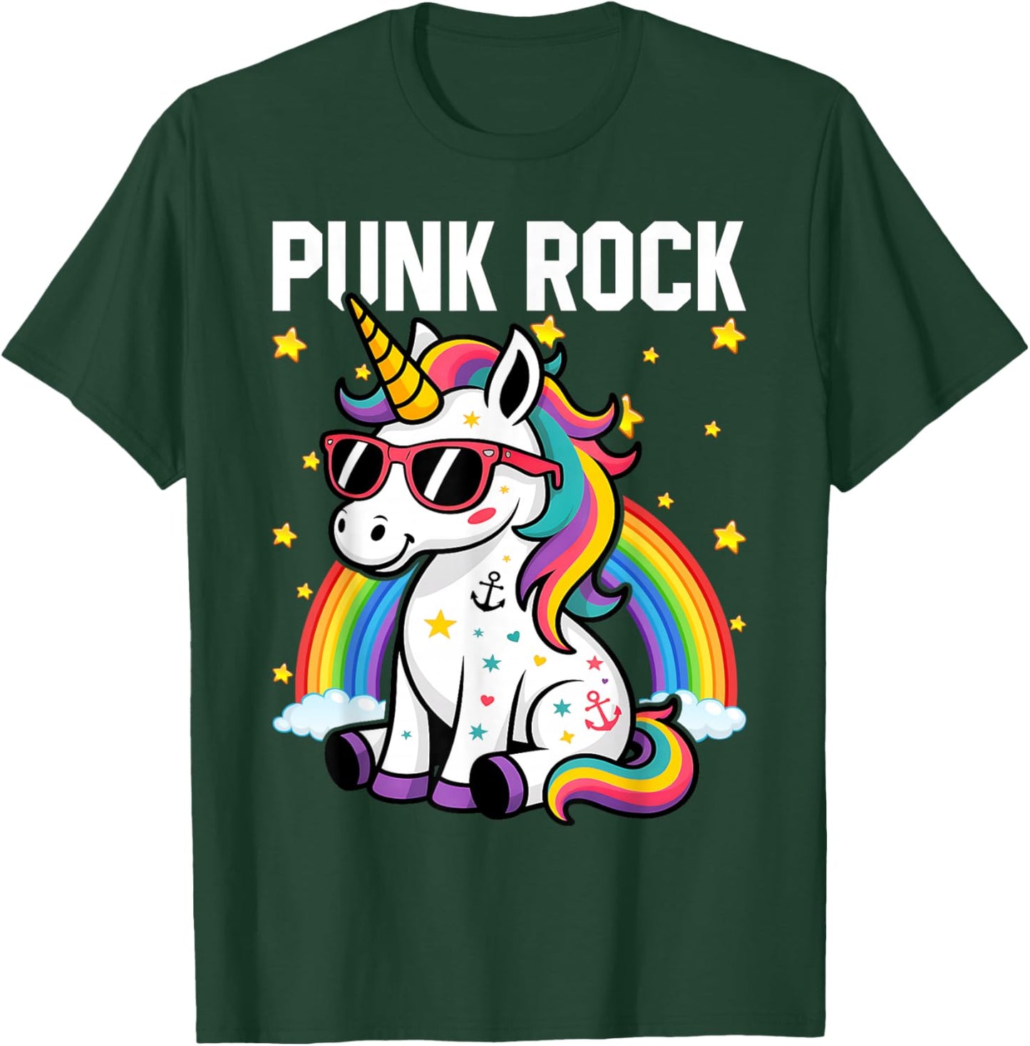 Punk Rock Cute Unicorn Music Rocker Toddler Girls Kids Women T-Shirt - T-Shirt | Forest