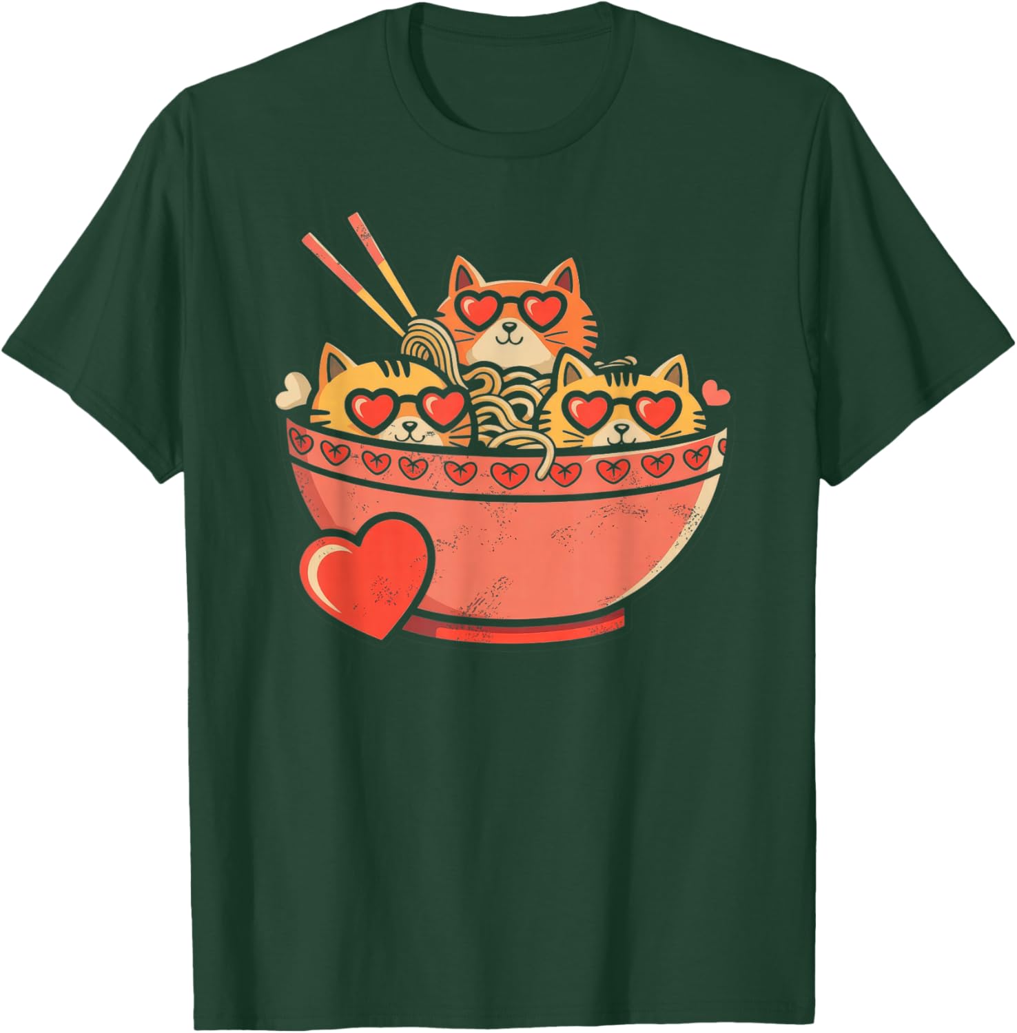 Heart, Cats, Ramen Noodles, Valentine's Day T-Shirt - T-Shirt | Forest