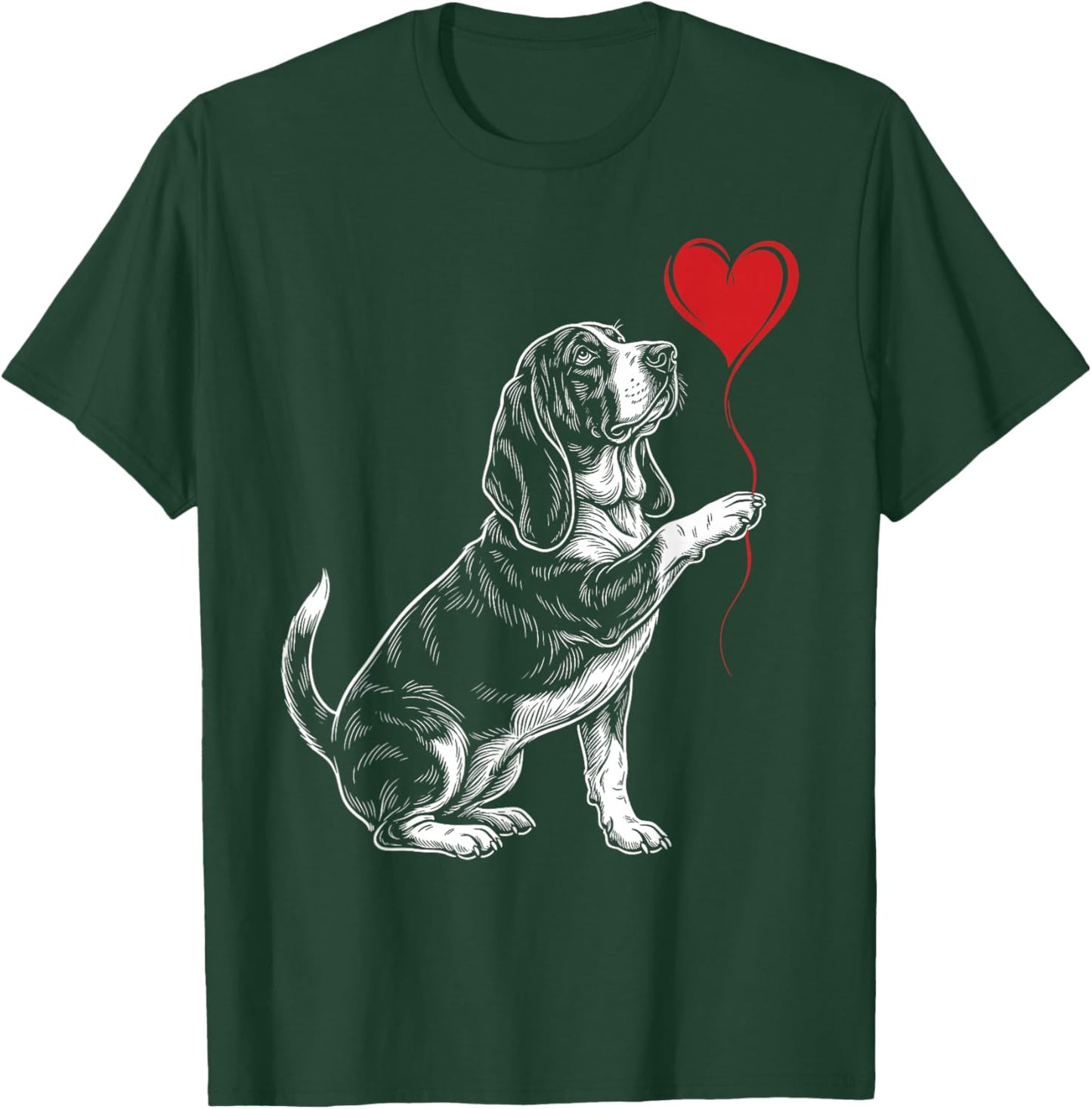 Basset Hound Lover Dog Art Holding Heart Valentines T-Shirt - T-Shirt | Forest