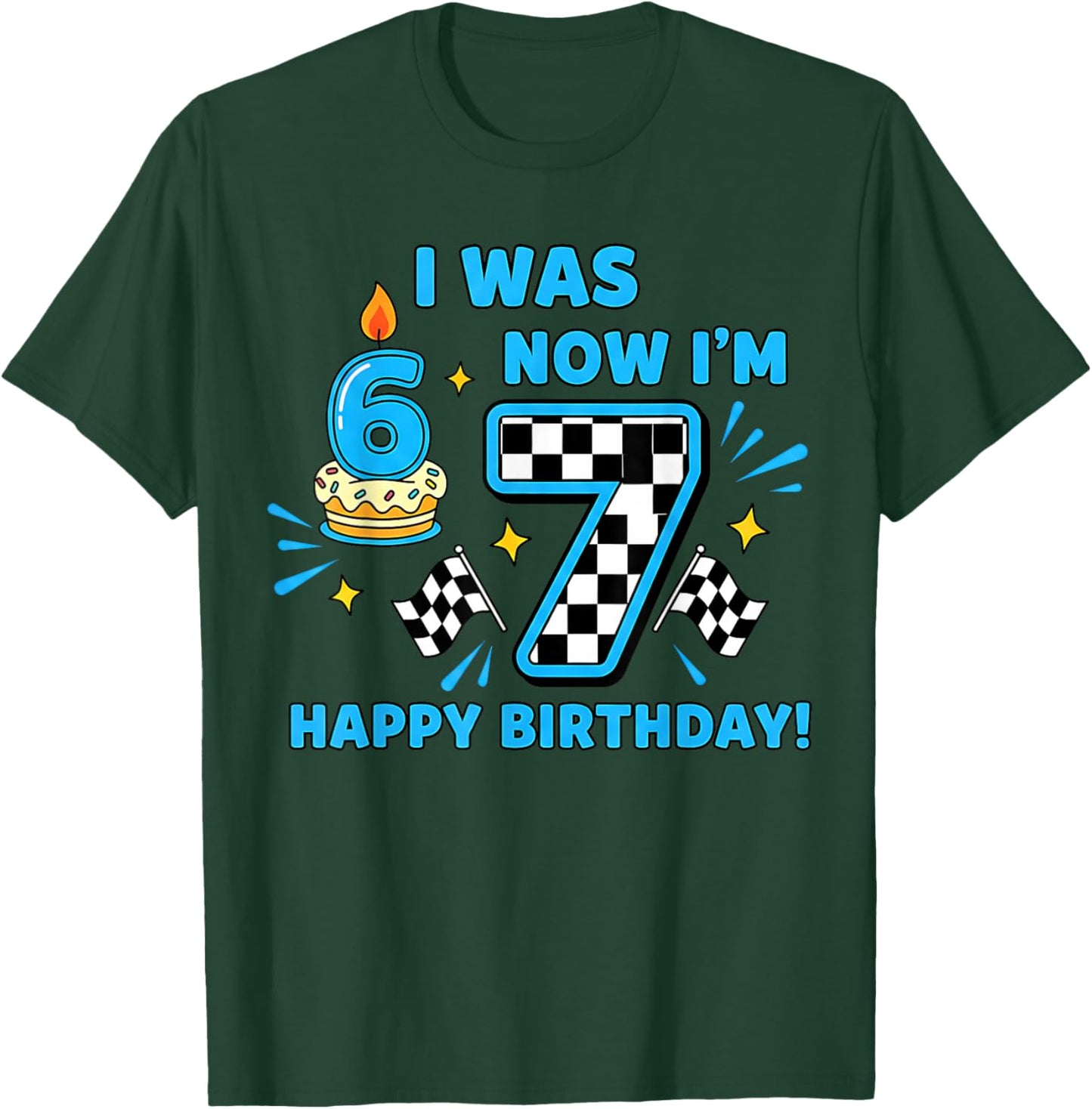 7 Years Old Birthday Checkered I was 6 Now I'm 7 Birthday T-Shirt - T-Shirt | Forest