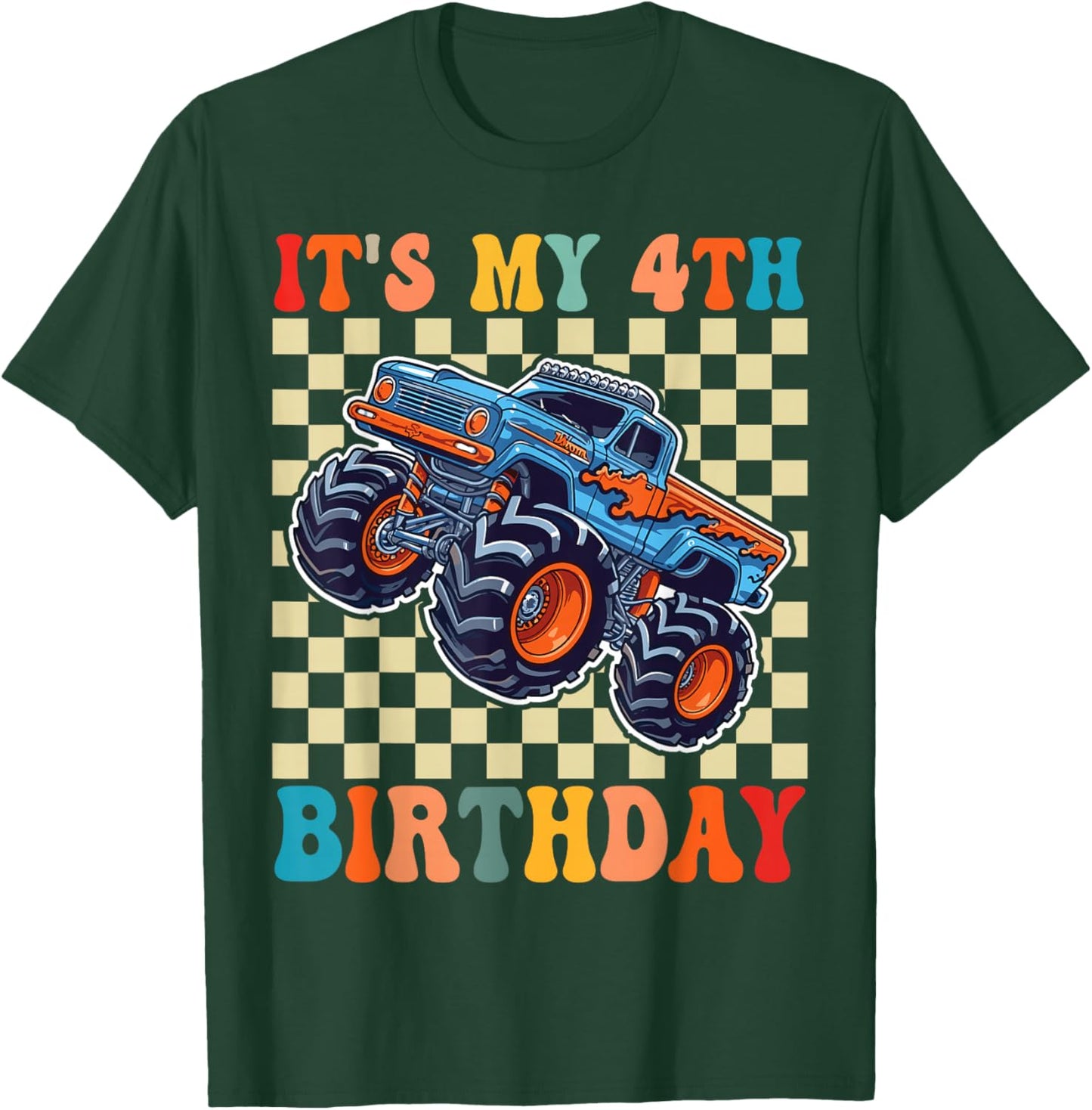 Birthday Monster Truck 4 Year Old Boys 4th Party Born 2022 T-Shirt - T-Shirt | Forest