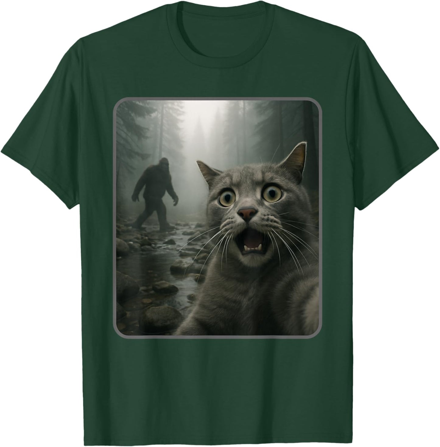Funny Cat Selfie with Bigfoot Meme T-Shirt - T-Shirt | Forest