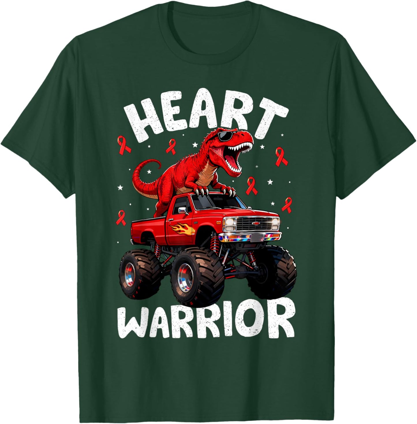 Dino Trex Boys Toddler Heart Warrior Heart Disease Awareness T-Shirt - T-Shirt | Forest