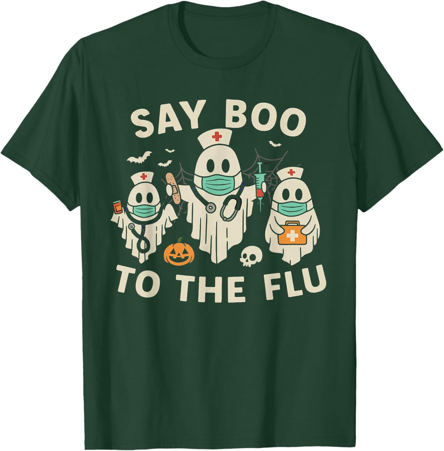 Nurse Halloween Ghost Crew Vaccine Say Boo to The flu T-Shirt - T-Shirt | Forest