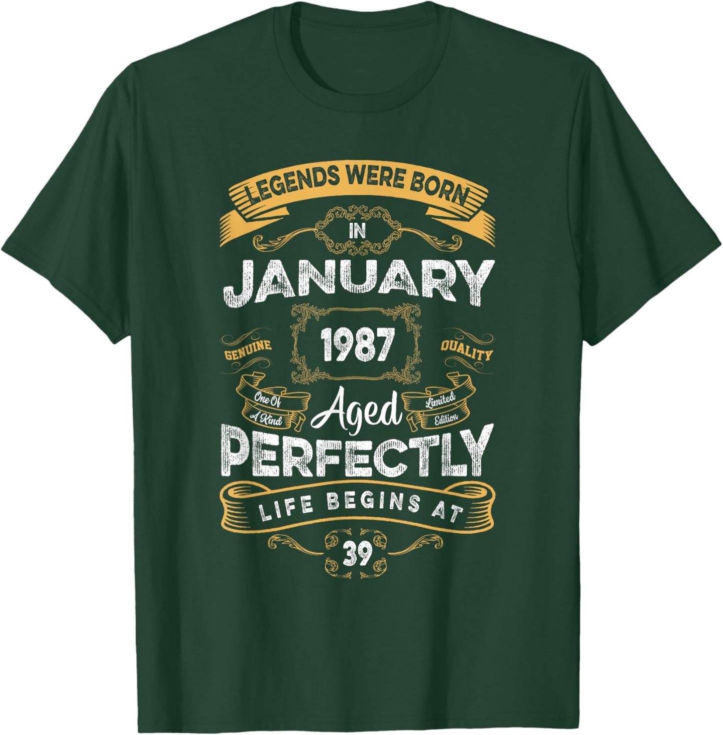 Vintage 39th Birthday Legends were Born in January 1987 T-Shirt - T-Shirt | Forest
