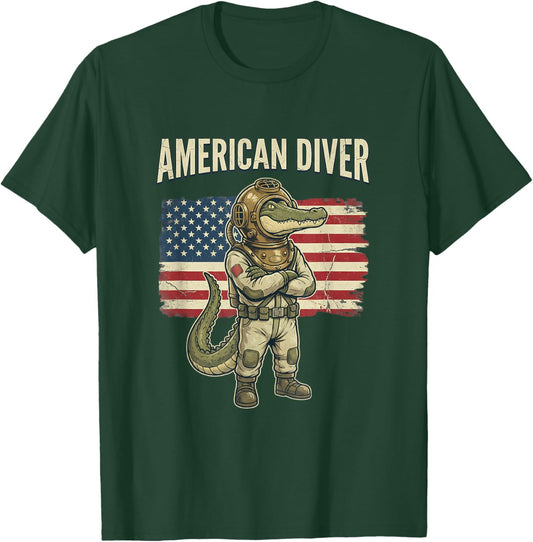 American Underwater Welder Commercial Diver T-Shirt - T-Shirt | Forest