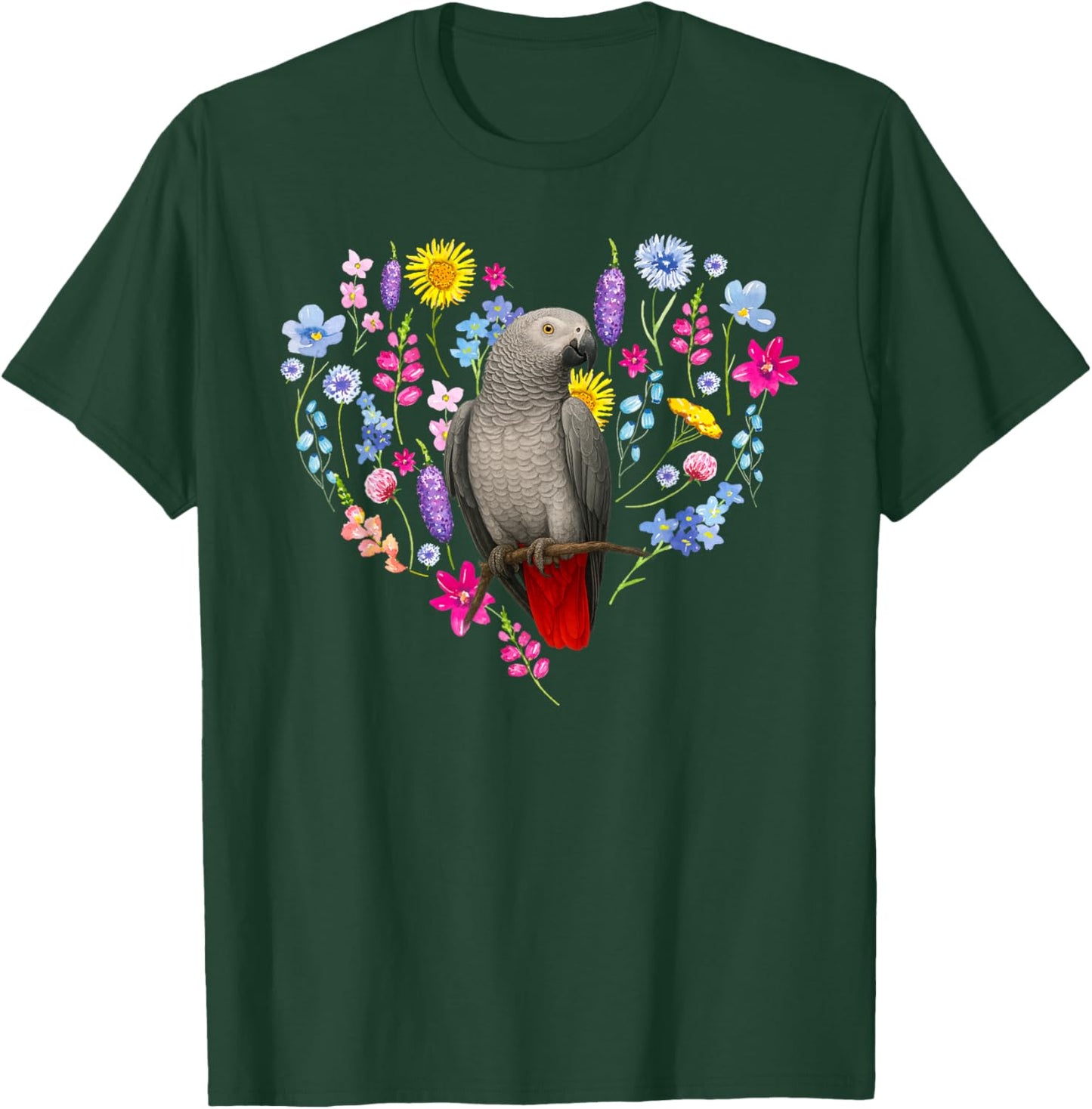 African Grey Owner Flowers African Grey Parrot Lover T-Shirt - T-Shirt | Forest