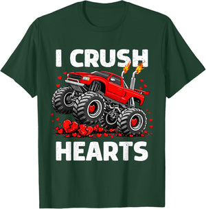 I Crush Hearts Monster Truck Valentine Day Boys Toddler Kids T-Shirt - T-Shirt | Forest