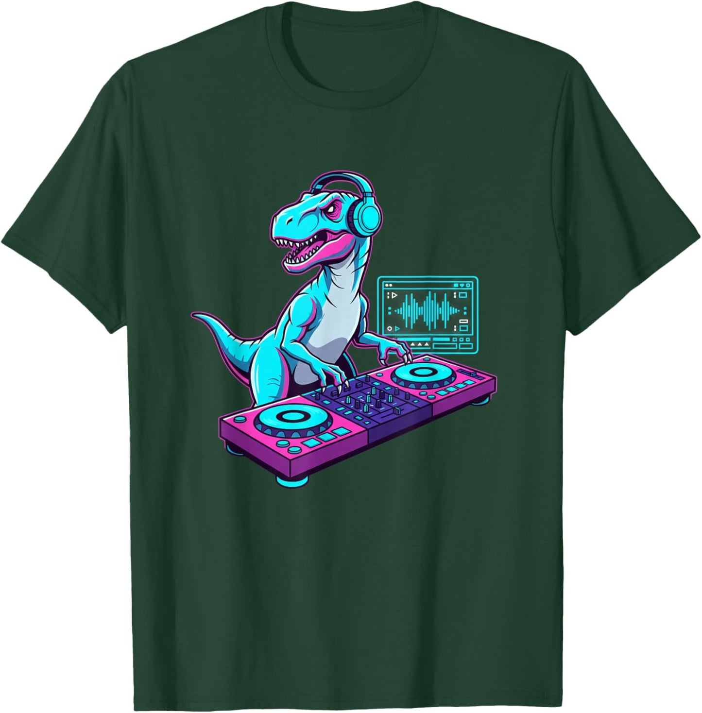 Mythical & Prehistoric DJ Dinosaur Raptor Turntable DJ T-Shirt - T-Shirt | Forest