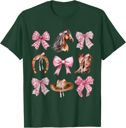 Western Girl Country Rodeo Pink Cowgirl Horse Coquette Bow T-Shirt - T-Shirt | Forest