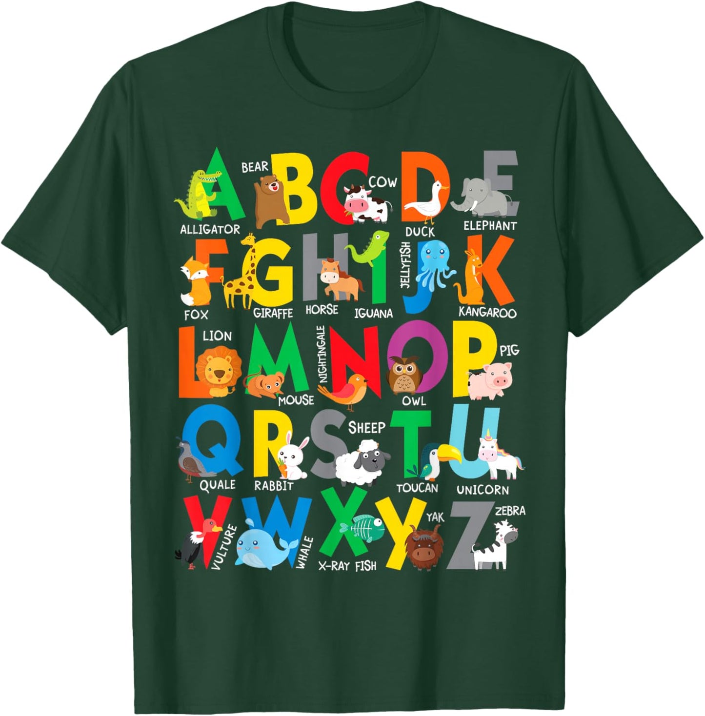 Zoo Animal Alphabet ABCs Learning Letters Boys Girls T-Shirt - T-Shirt | Forest