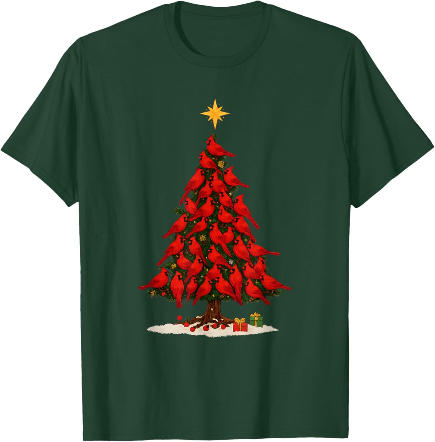 Santa Cardinal Bird Christmas Tree Christmas Lights Lover T-Shirt - T-Shirt | Forest