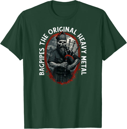 Music Bagpipes Bagpiper Figurine-Skeleton 3 Drones Bagpipe T-Shirt - T-Shirt | Forest