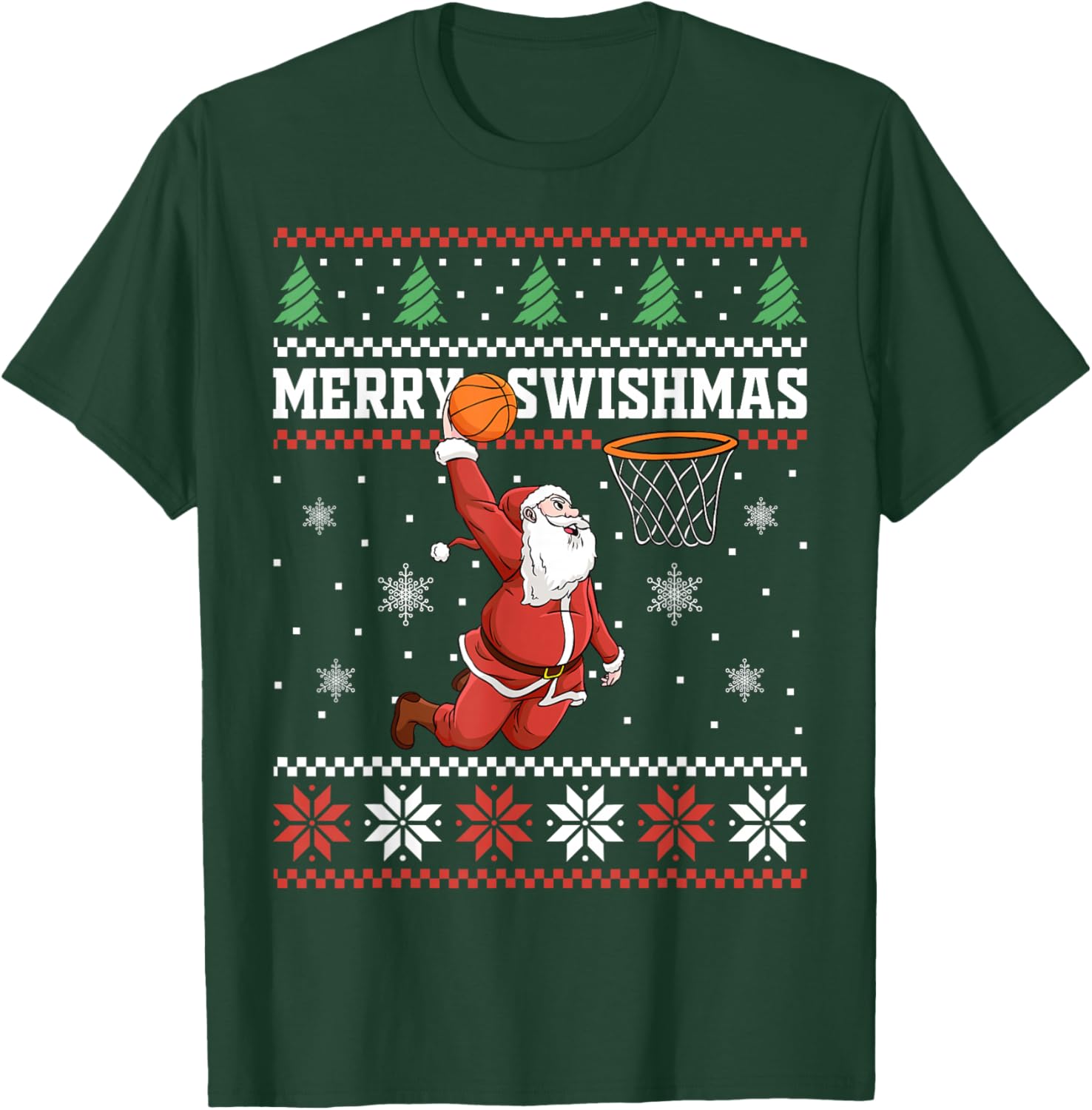 Merry Swishmas Basketball Snowman Christmas Ugly Party T-Shirt - T-Shirt | Forest