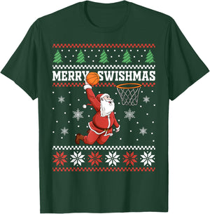 Merry Swishmas Basketball Snowman Christmas Ugly Party T-Shirt - T-Shirt | Forest