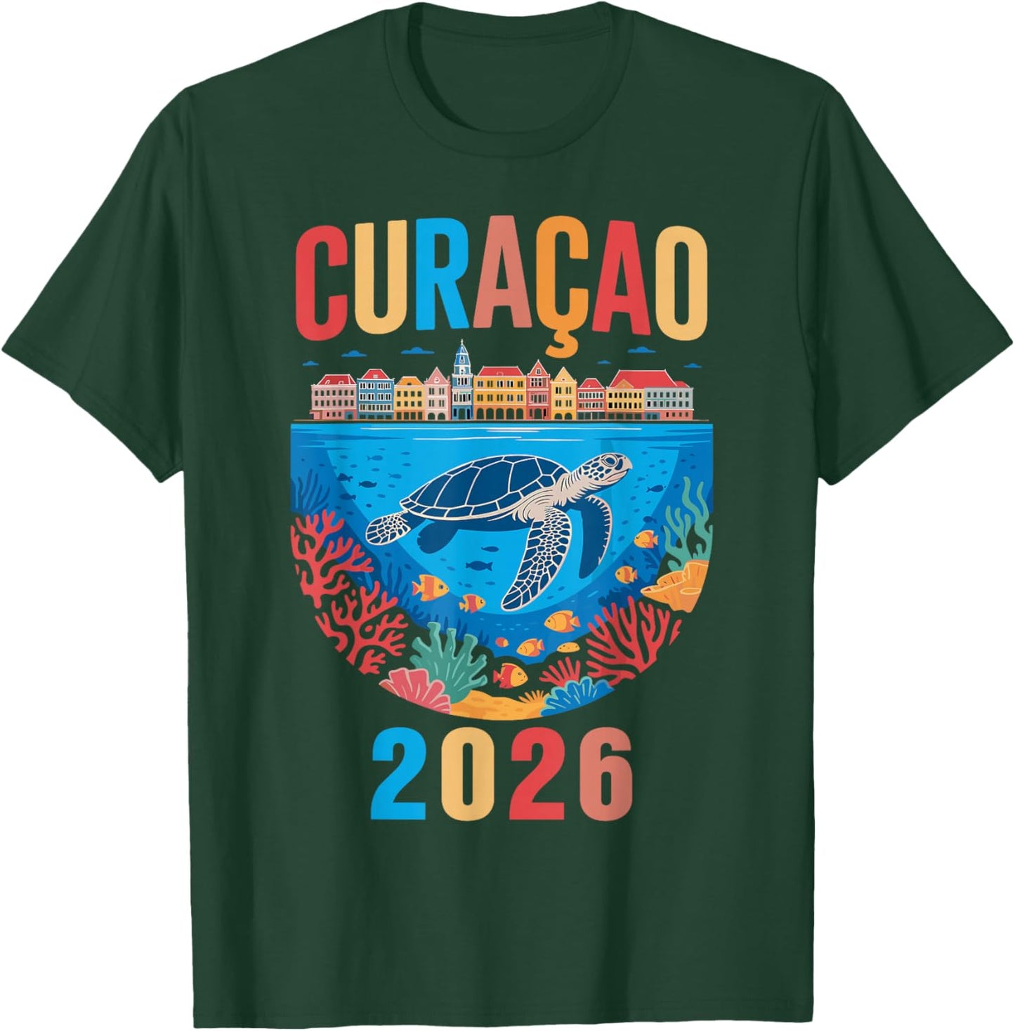 Retro Curacao Sea Turtle Caribbean Tropical Island Vacation T-Shirt - T-Shirt | Forest