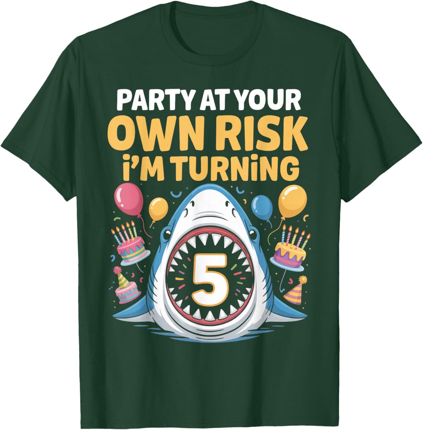 I'm Turning 5 Shark Birthday Party 5th Years Old Shark T-Shirt - T-Shirt | Forest