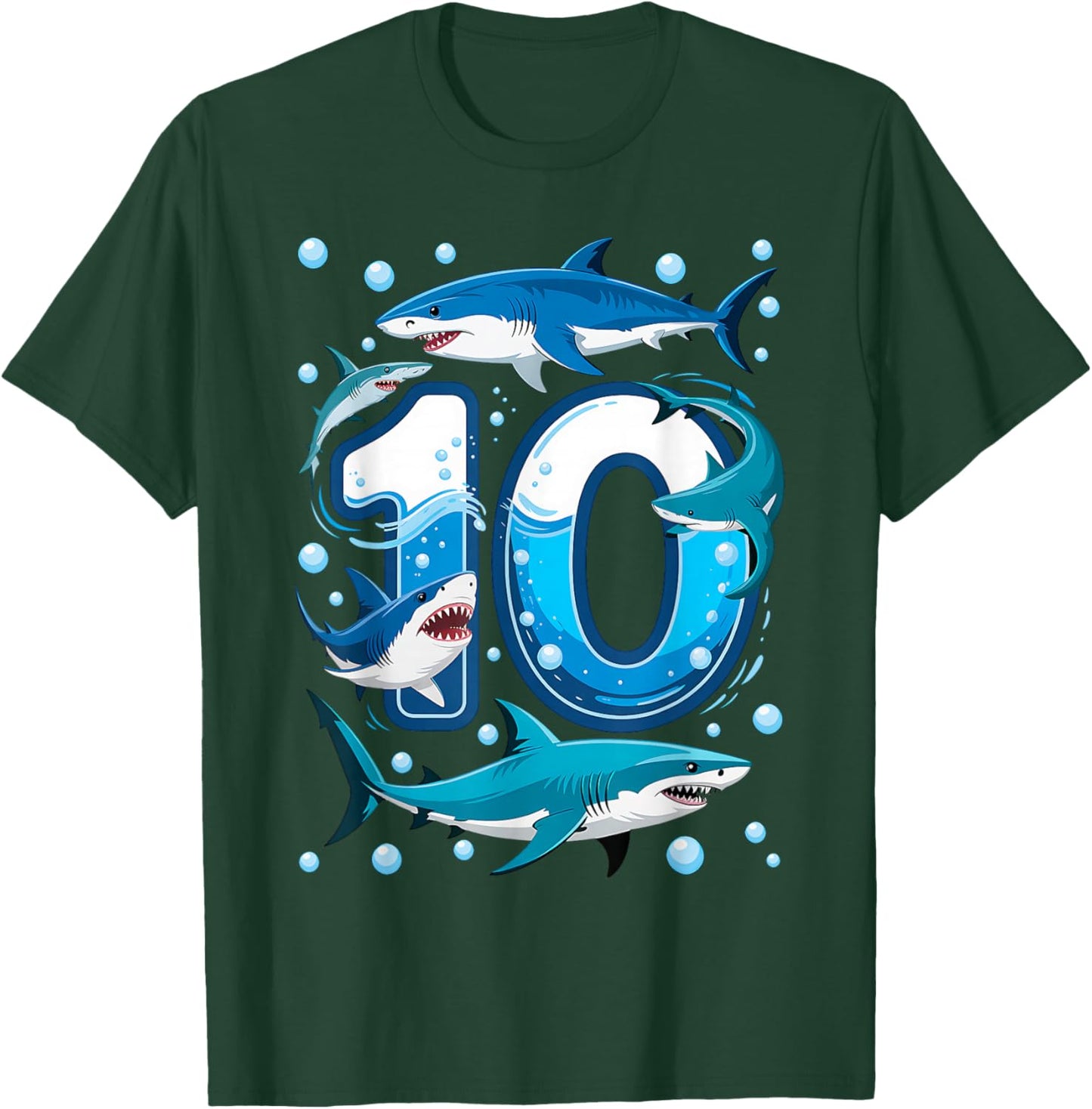 10th Birthday Boys 10 Years Old Ocean Shark B-Day T-Shirt - T-Shirt | Forest