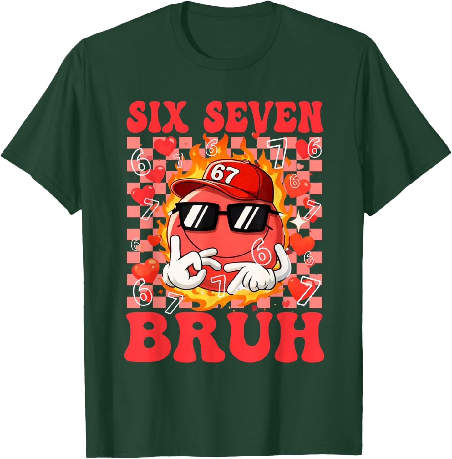 Funny Six Seven 67 6 7 Meme Heart Valentines Bro Kids Boys T-Shirt - T-Shirt | Forest