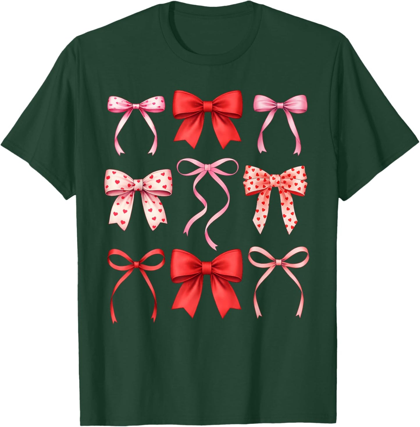 Cute Coquette Bows Valentines Day Girls Kids T-Shirt - T-Shirt | Forest