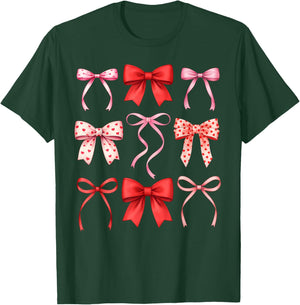 Cute Coquette Bows Valentines Day Girls Kids T-Shirt - T-Shirt | Forest
