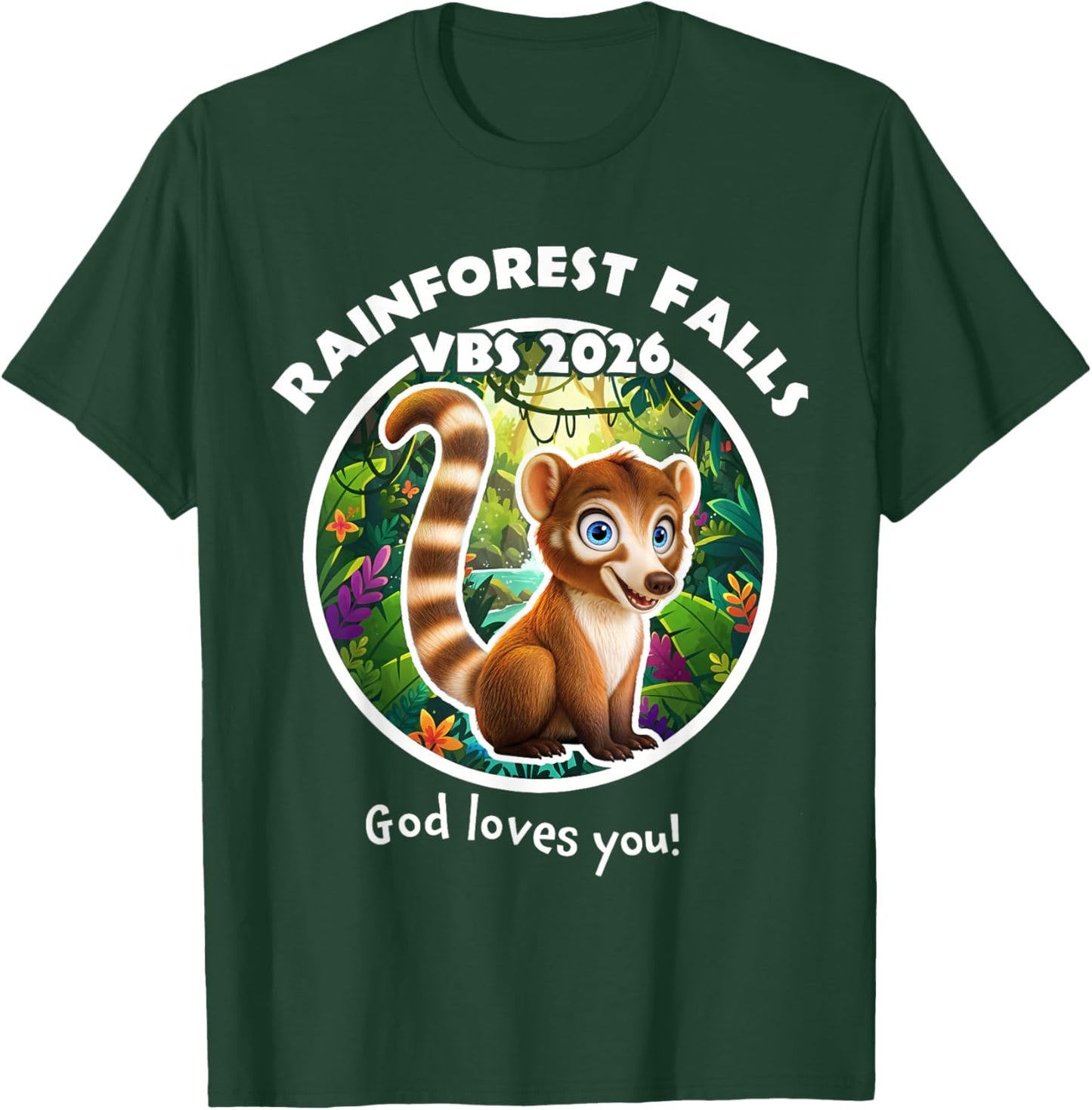 Rainforest Falls VBS 2026 Lemur Jesus Faith Bible Verse Kids T-Shirt - T-Shirt | Forest