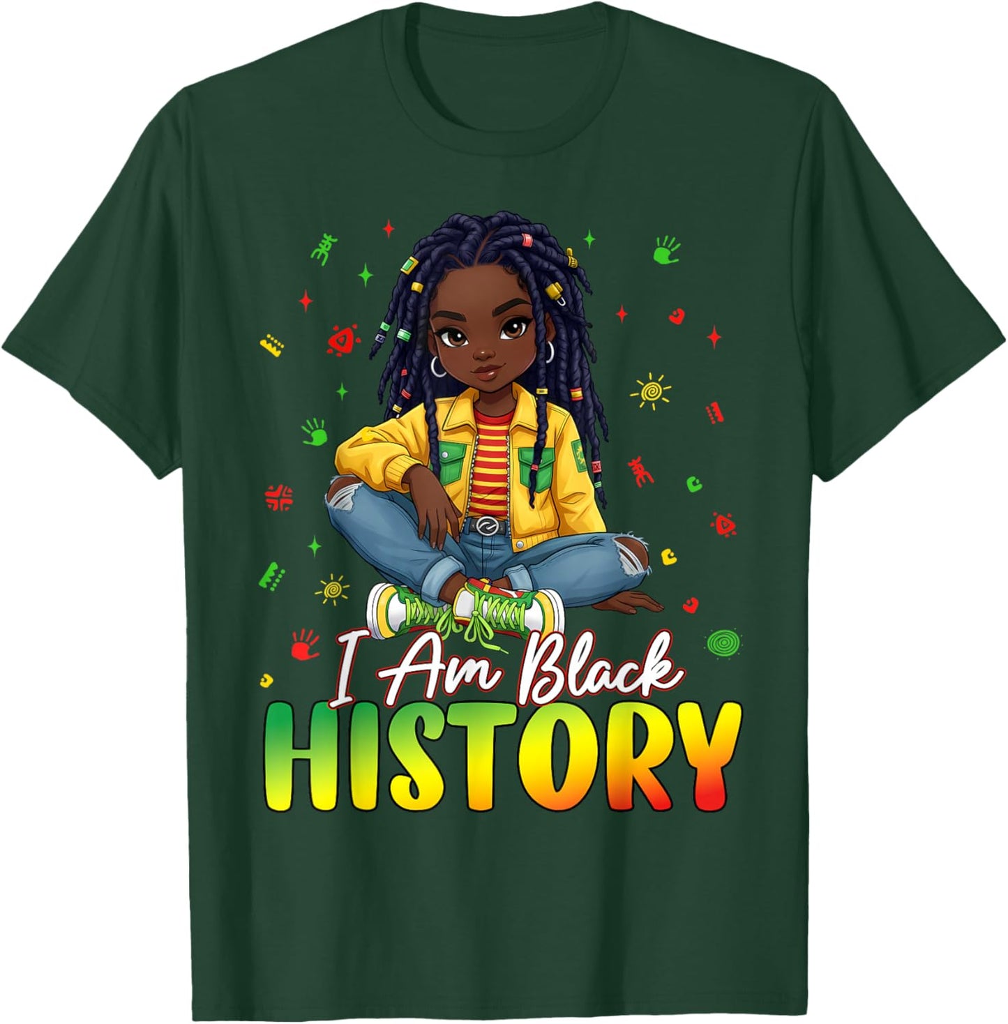 I Am Black History Month African American Afro Girls Kids T-Shirt - T-Shirt | Forest