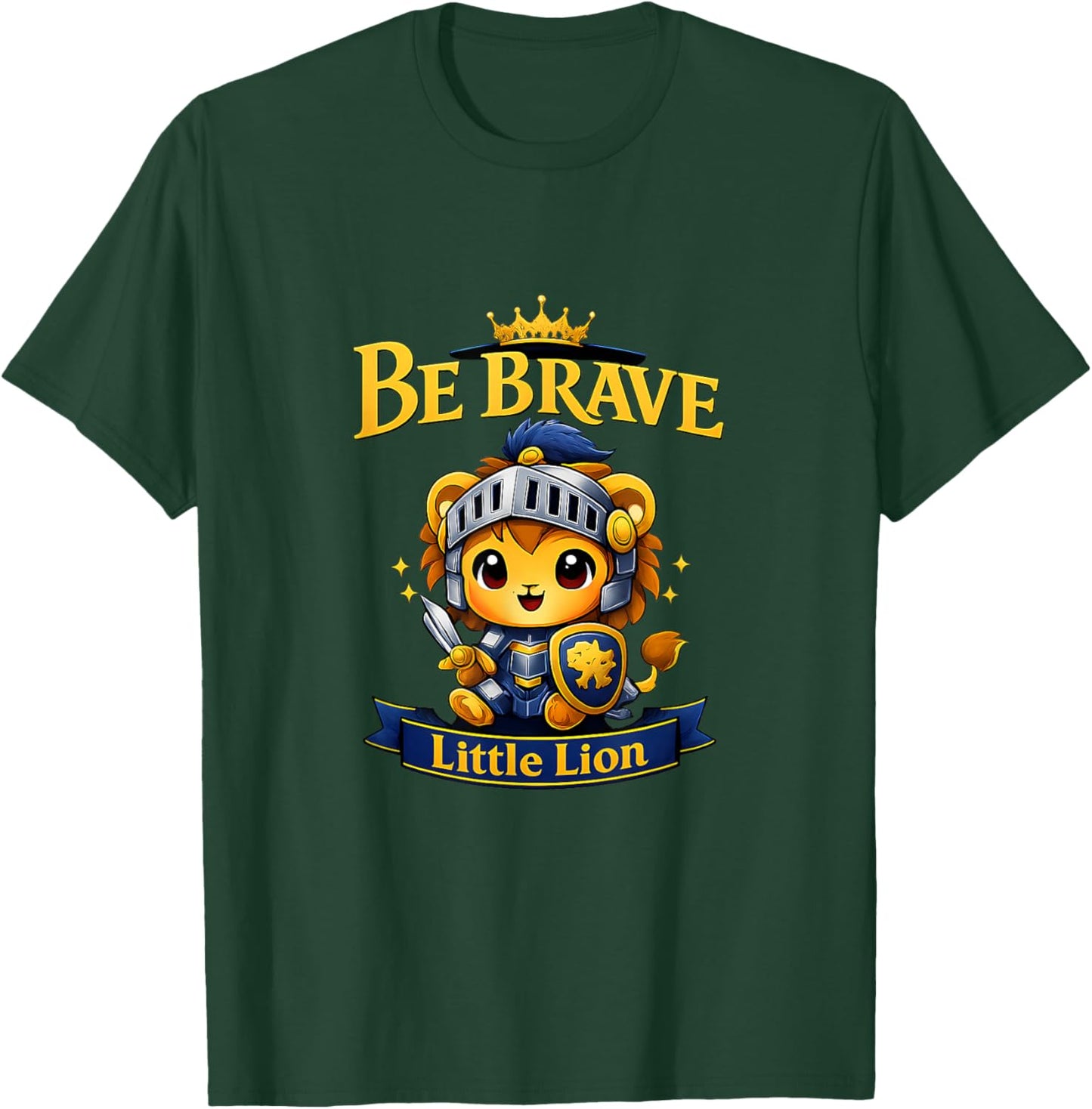 Be Brave Little Lion Kawaii Knight Cub Graphic T-Shirt - T-Shirt | Forest