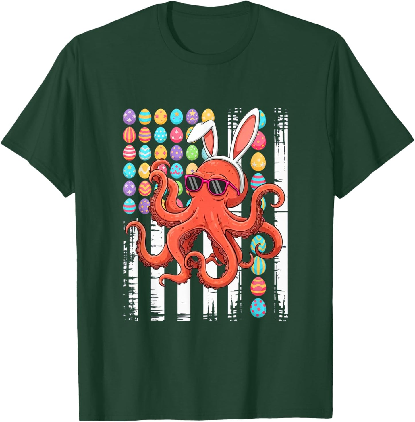 US Flag Easter Chocolate Eggs Bunny Octopus Lover Kids T-Shirt - T-Shirt | Forest