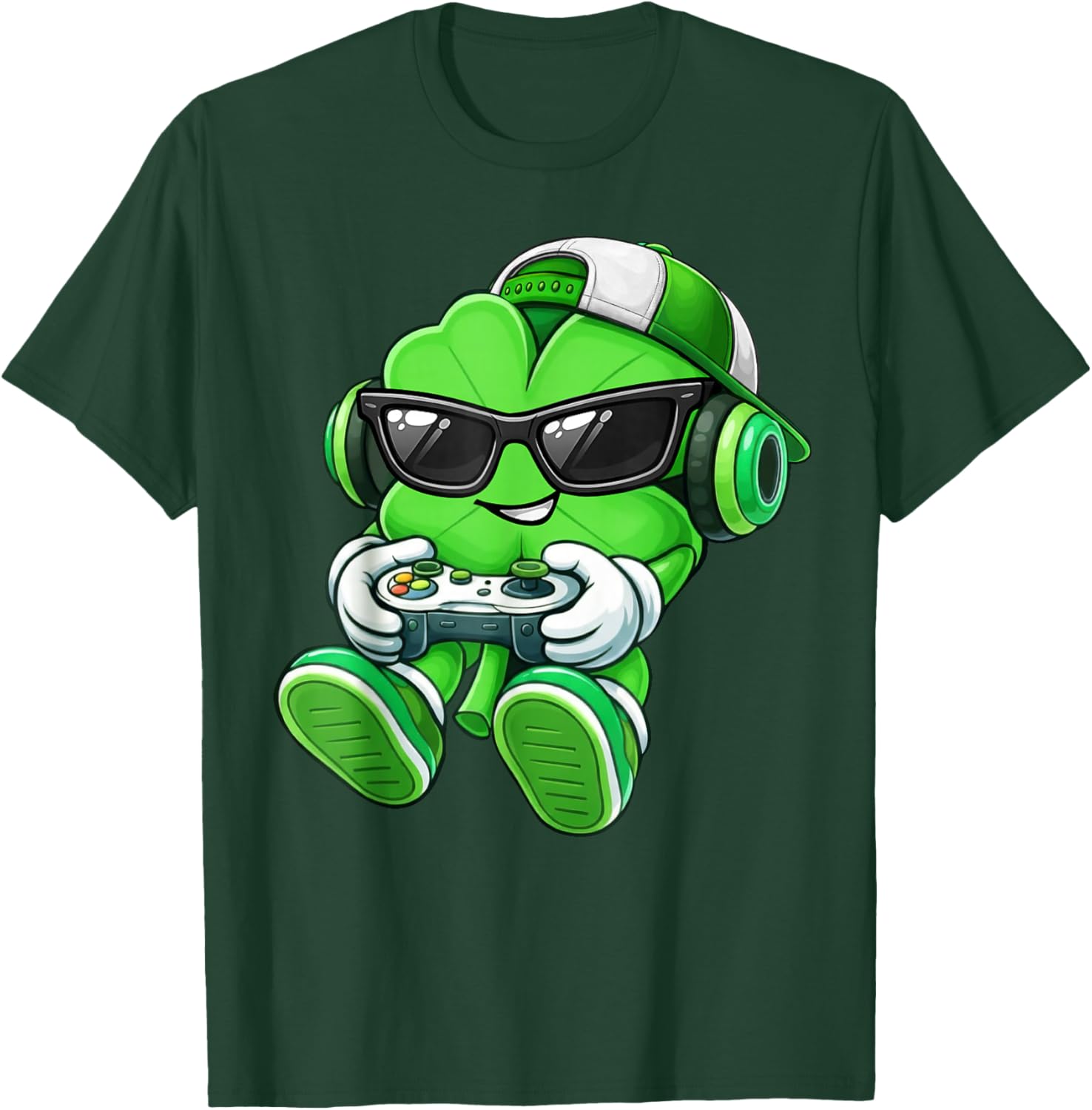Video Game Shamrock St Patricks Day Gamer Kids Boys Gaming T-Shirt - T-Shirt | Forest
