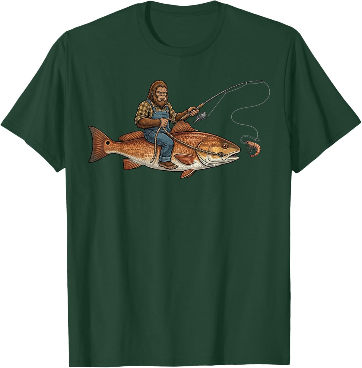 Redfish Fishing Bigfoot Riding Fisherman Funny Angler T-Shirt - T-Shirt | Forest