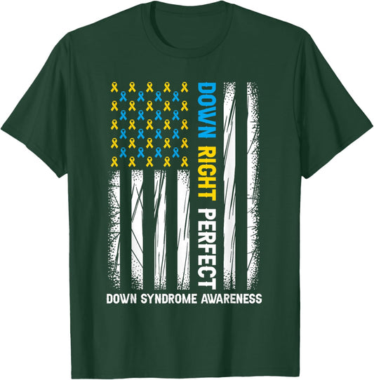 Down Syndrome Awareness Yellow Blue American Flag Men Women T-Shirt - T-Shirt | Forest