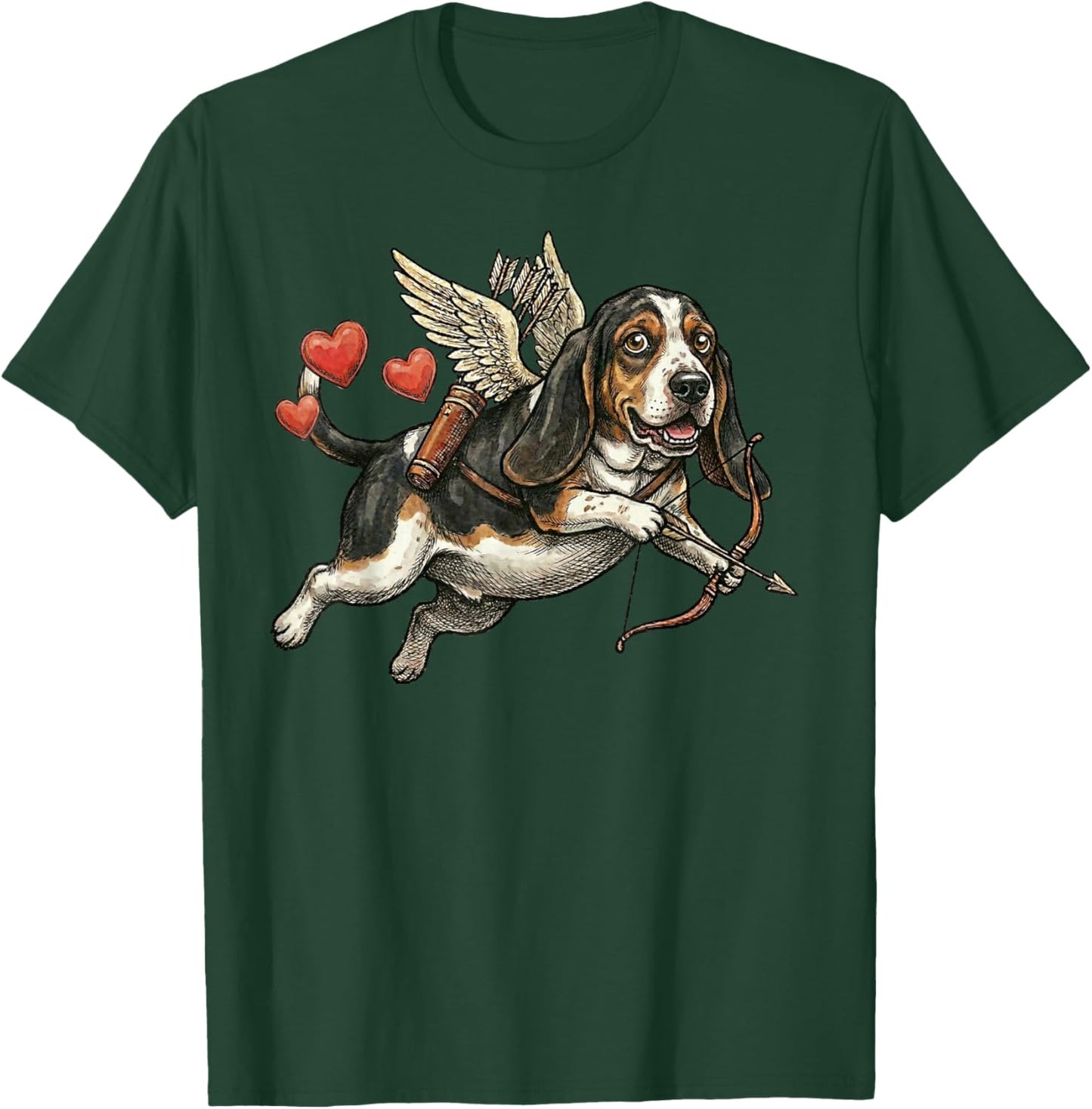 Basset Hound Dog Angel Flying Love Hearts Valentine T-Shirt - T-Shirt | Forest