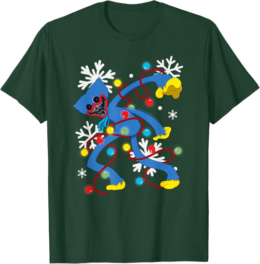 Poppy Playtime Christmas Huggy Wuggy with Xmas Lights T-Shirt - T-Shirt | Forest