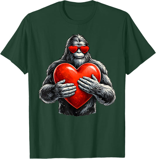 Funny Valentines Day Bigfoot Heart Sasquatch Men Boys Kids T-Shirt - T-Shirt | Forest