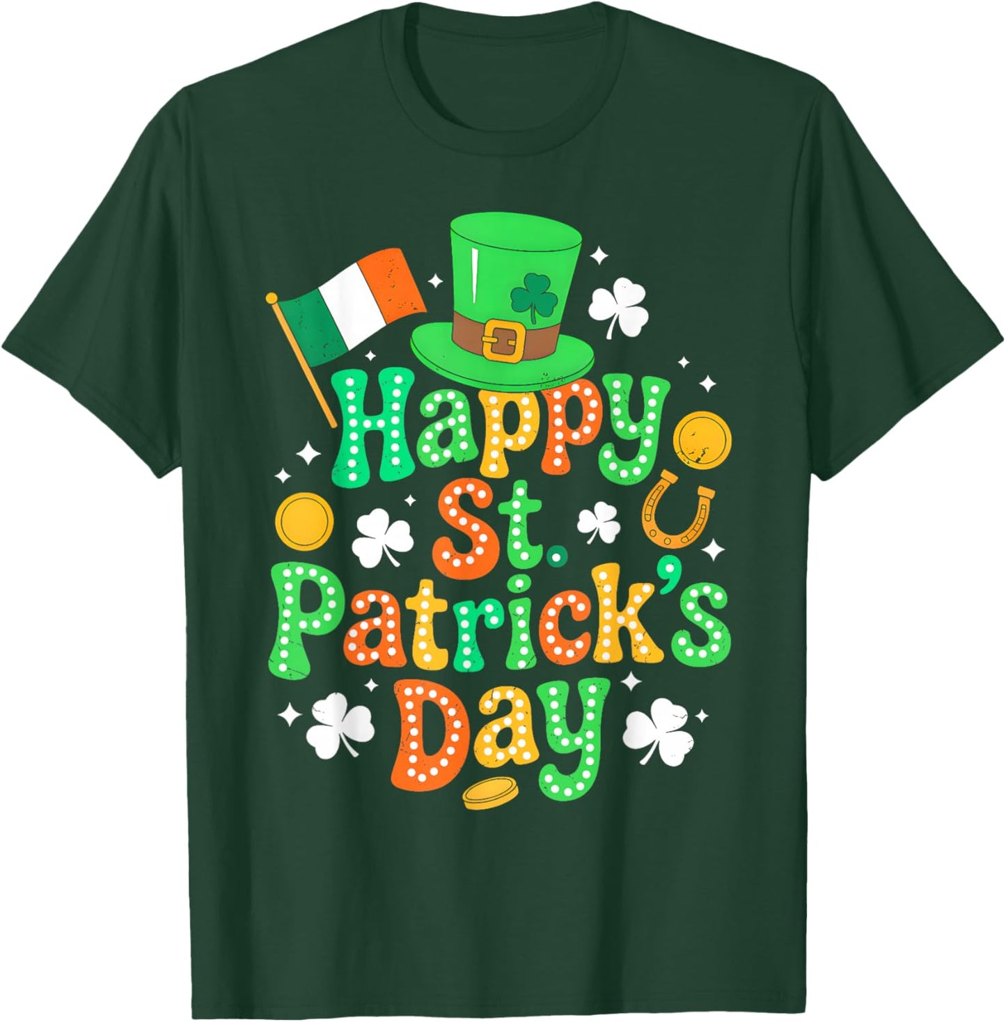 Happy St Patricks Day Irish Shamrock Lucky Girl Women Groovy T-Shirt - T-Shirt | Forest
