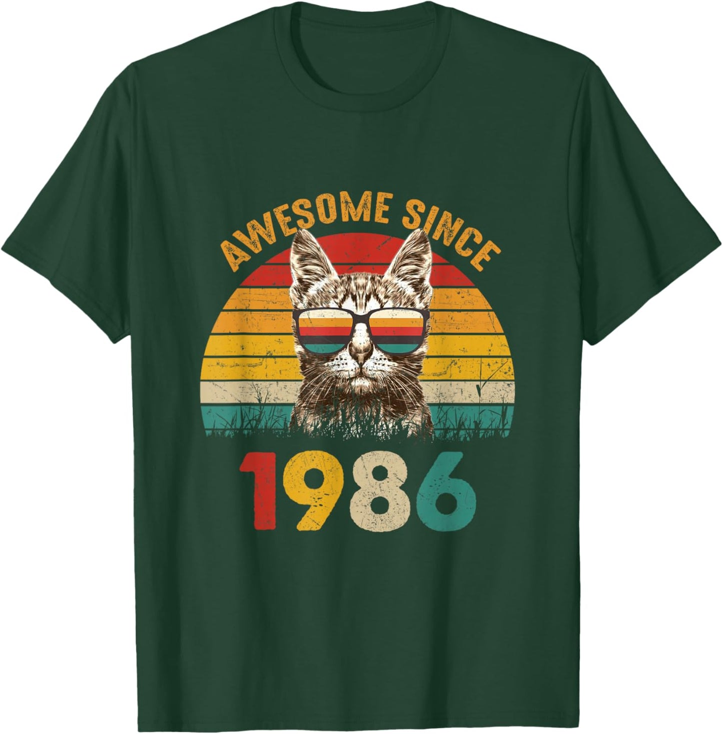 40th Birthday Cat 40 Year Old Vintage Awesome Since 1986 T-Shirt - T-Shirt | Forest