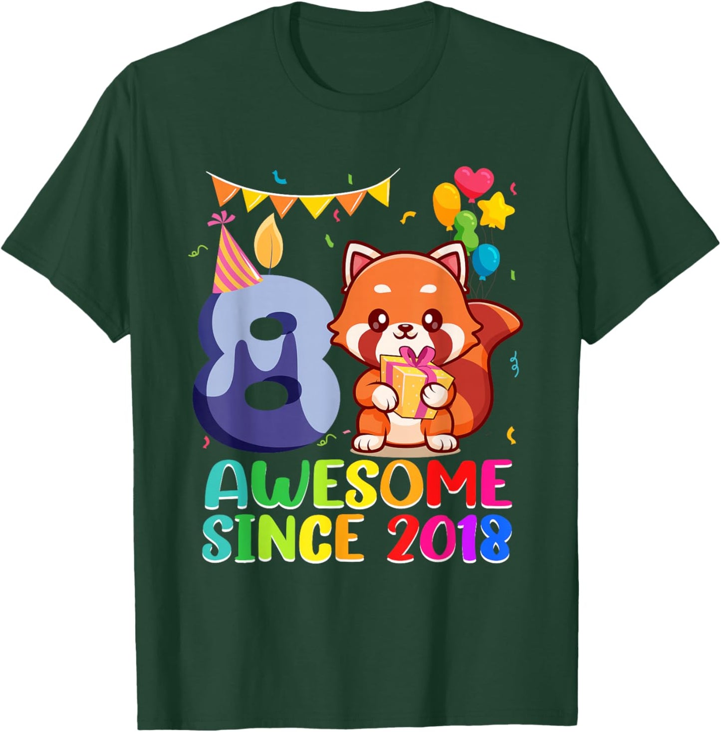 8th Birthday Red Panda Awesome Since 2018 8 Year Old T-Shirt - T-Shirt | Forest
