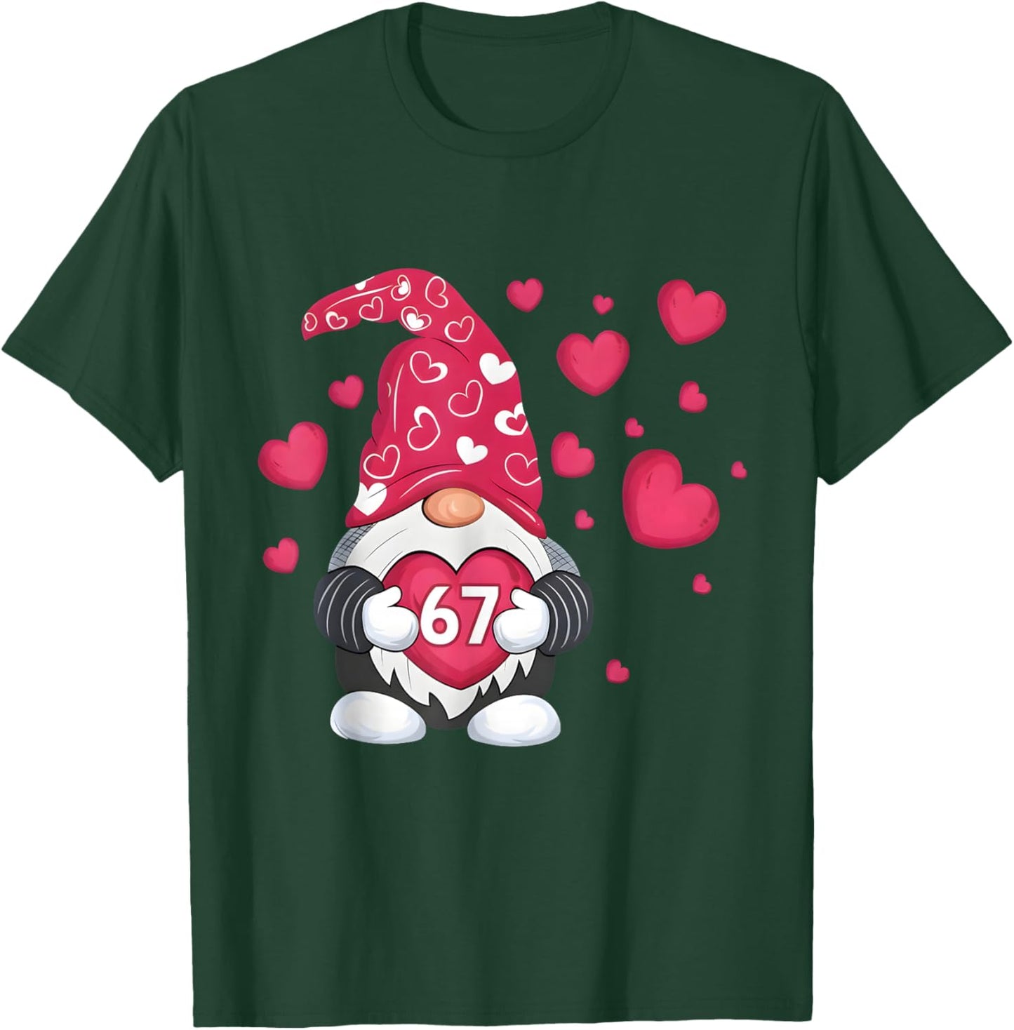 Cute Valentine Gnome Holding 67 Heart Funny Wife Girlfriend T-Shirt - T-Shirt | Forest