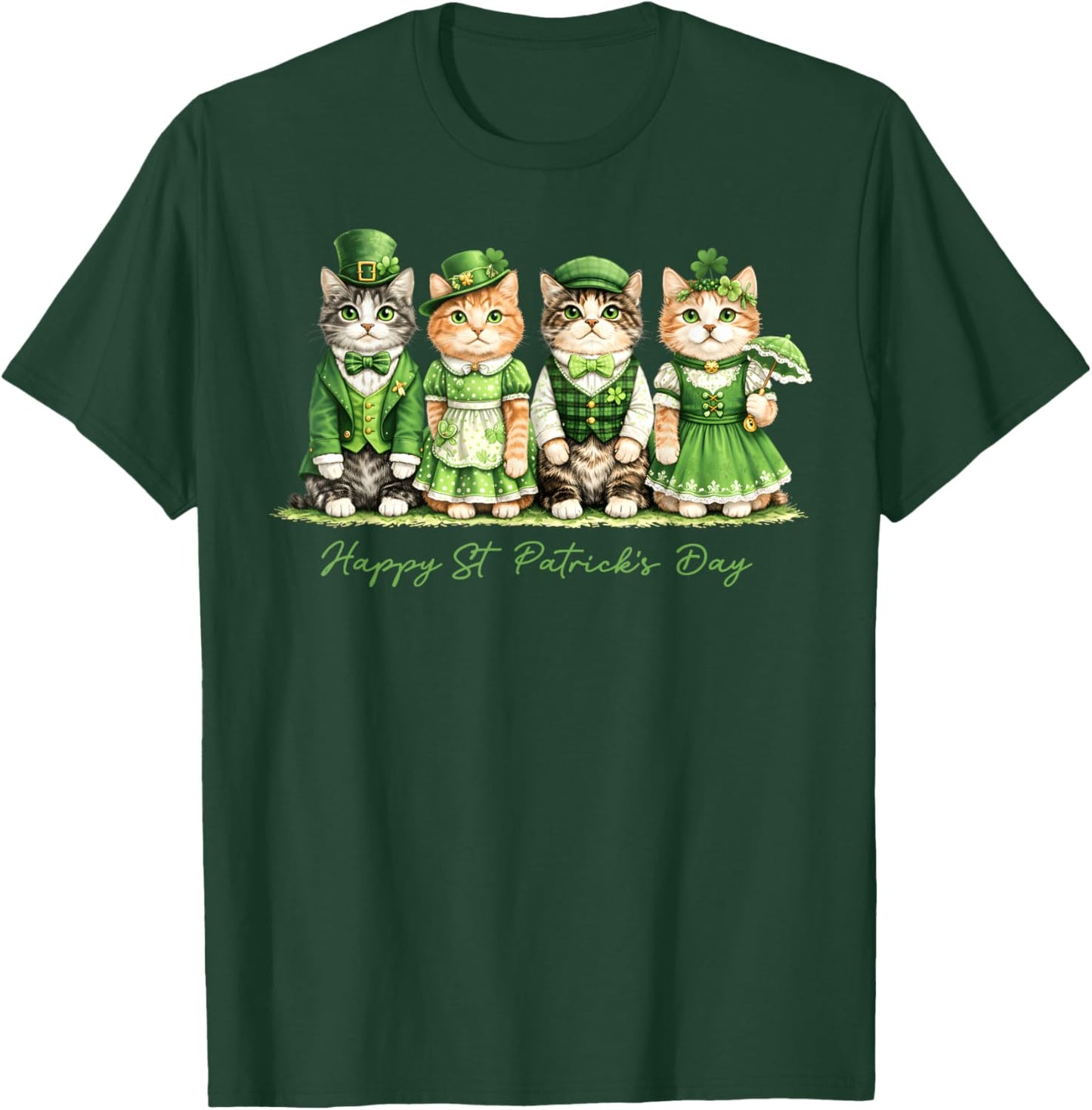 Happy St Patricks Day Cats Saint Catricks Men Women Kid T-Shirt - T-Shirt | Forest