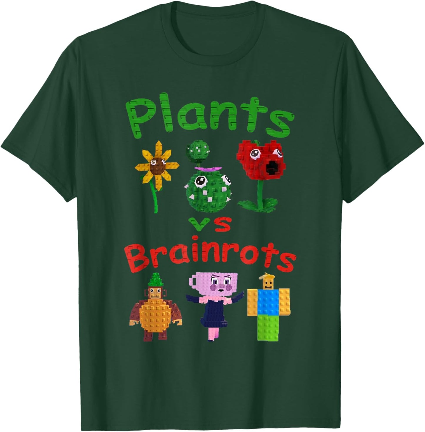 Plants Vs Brainrots Funny Gamer Kids Boys Girls T-Shirt - T-Shirt | Forest