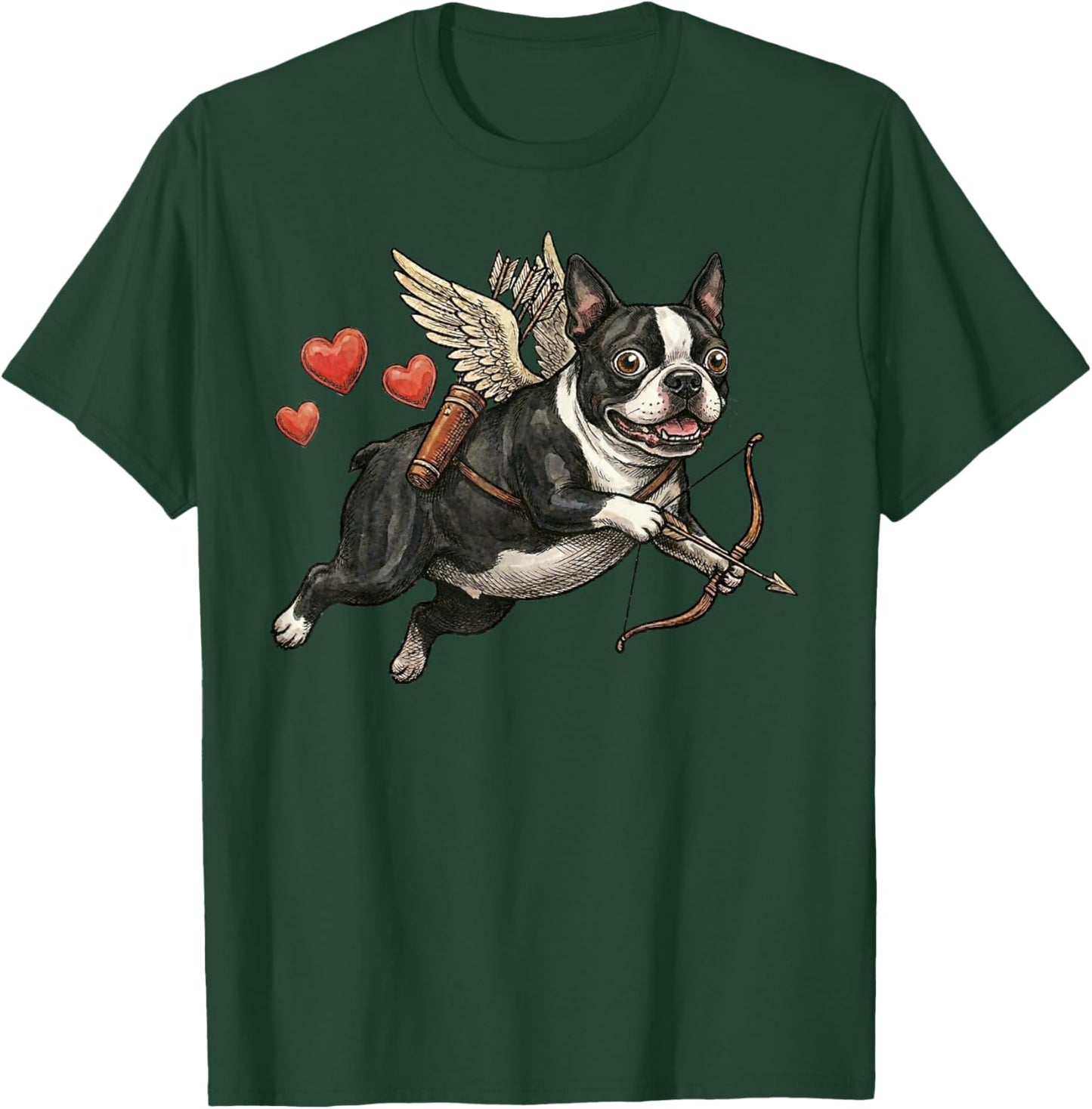 Boston Terrier Cupid Dog Valentine Love Hearts Bow Arrow T-Shirt - T-Shirt | Forest