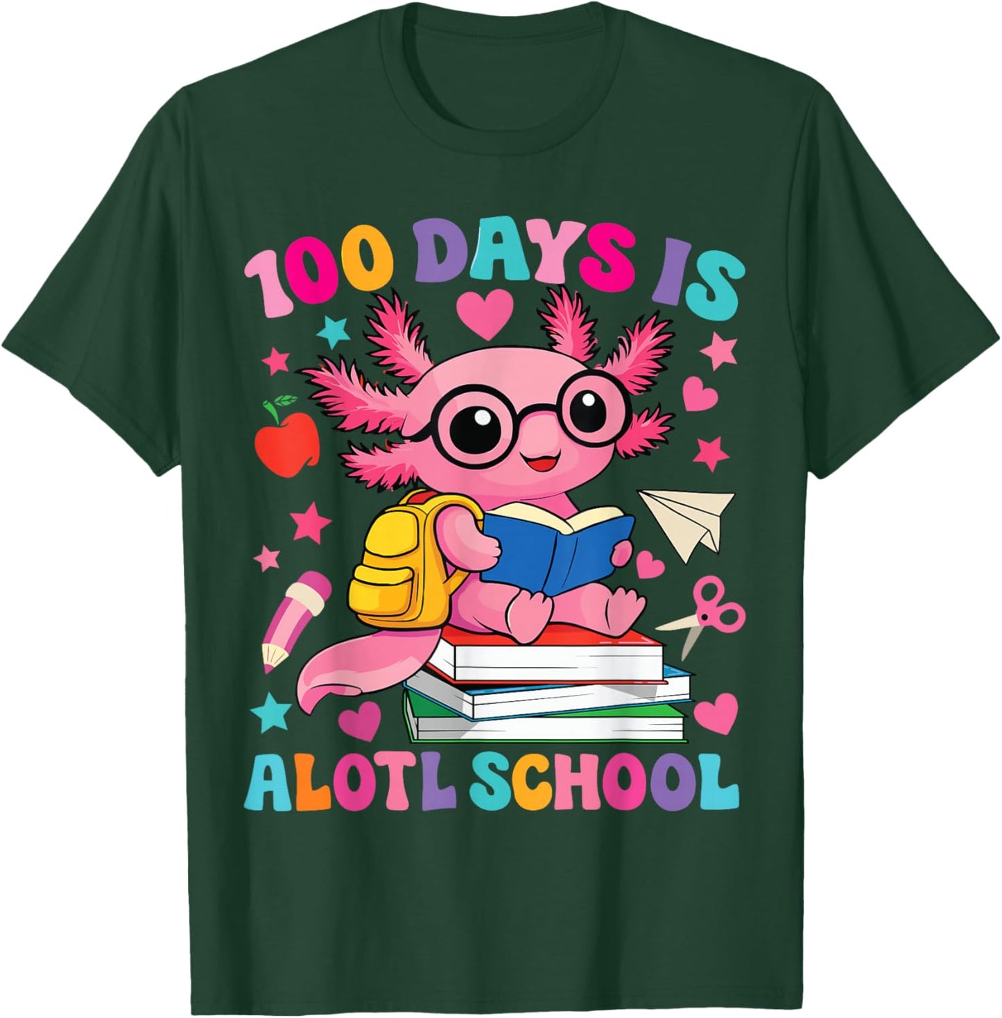 100 Days is Alotl School Axolotl 100th Day of School Girls T-Shirt - T-Shirt | Forest
