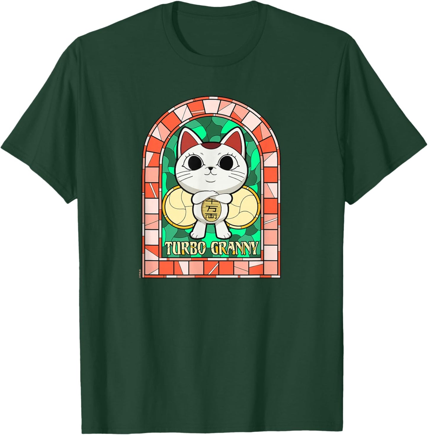 Dan Da Dan Turbo Granny Lucky Cat Stained Glass Anime T-Shirt - T-Shirt | Forest