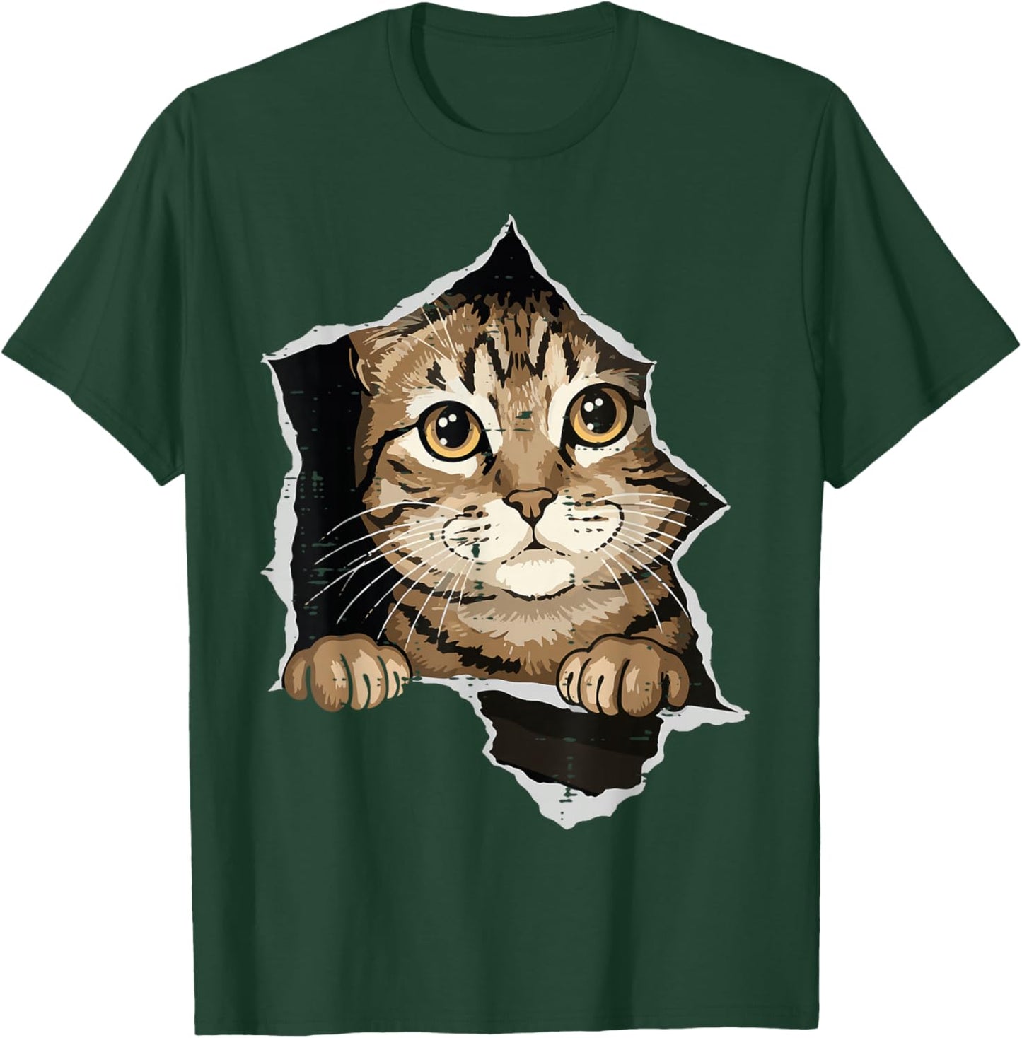 Cat Peeking Torn Paper Cute Kitten Kitty Women Girls Kids T-Shirt - T-Shirt | Forest