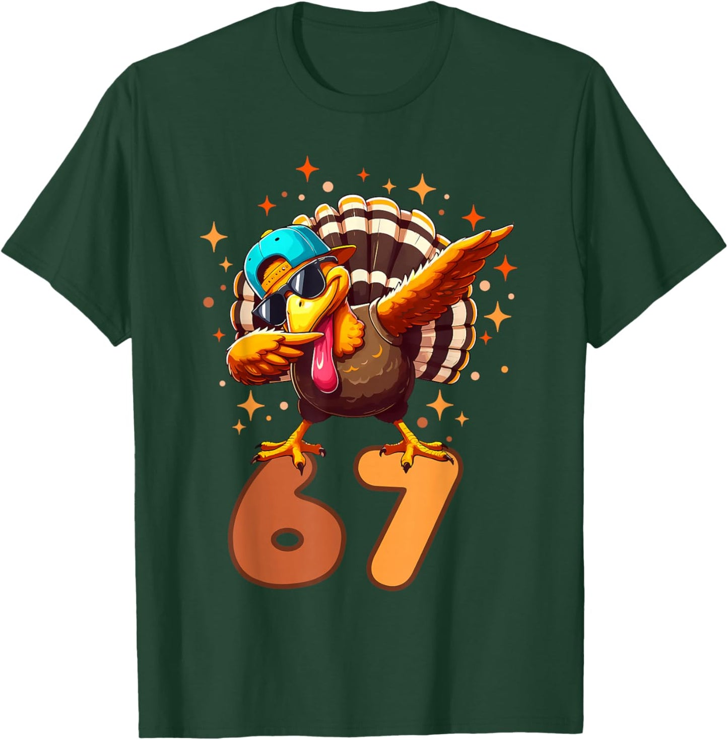 Funny Turkey Dab 67 Six Seven Thanksgiving Meme Brainrot T-Shirt - T-Shirt | Forest