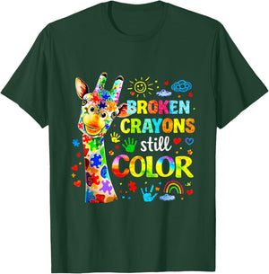 Still Color Broken Crayons Unique Minds Shine Autism T-Shirt - T-Shirt | Forest