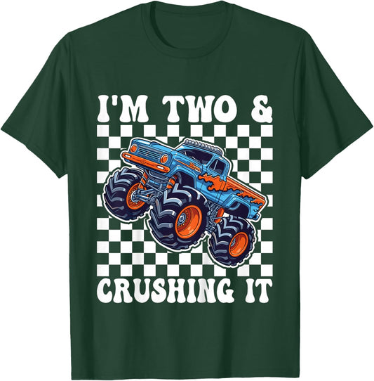 Birthday Monster Truck 2 Year Old Boys 2nd Birthday Party T-Shirt - T-Shirt | Forest