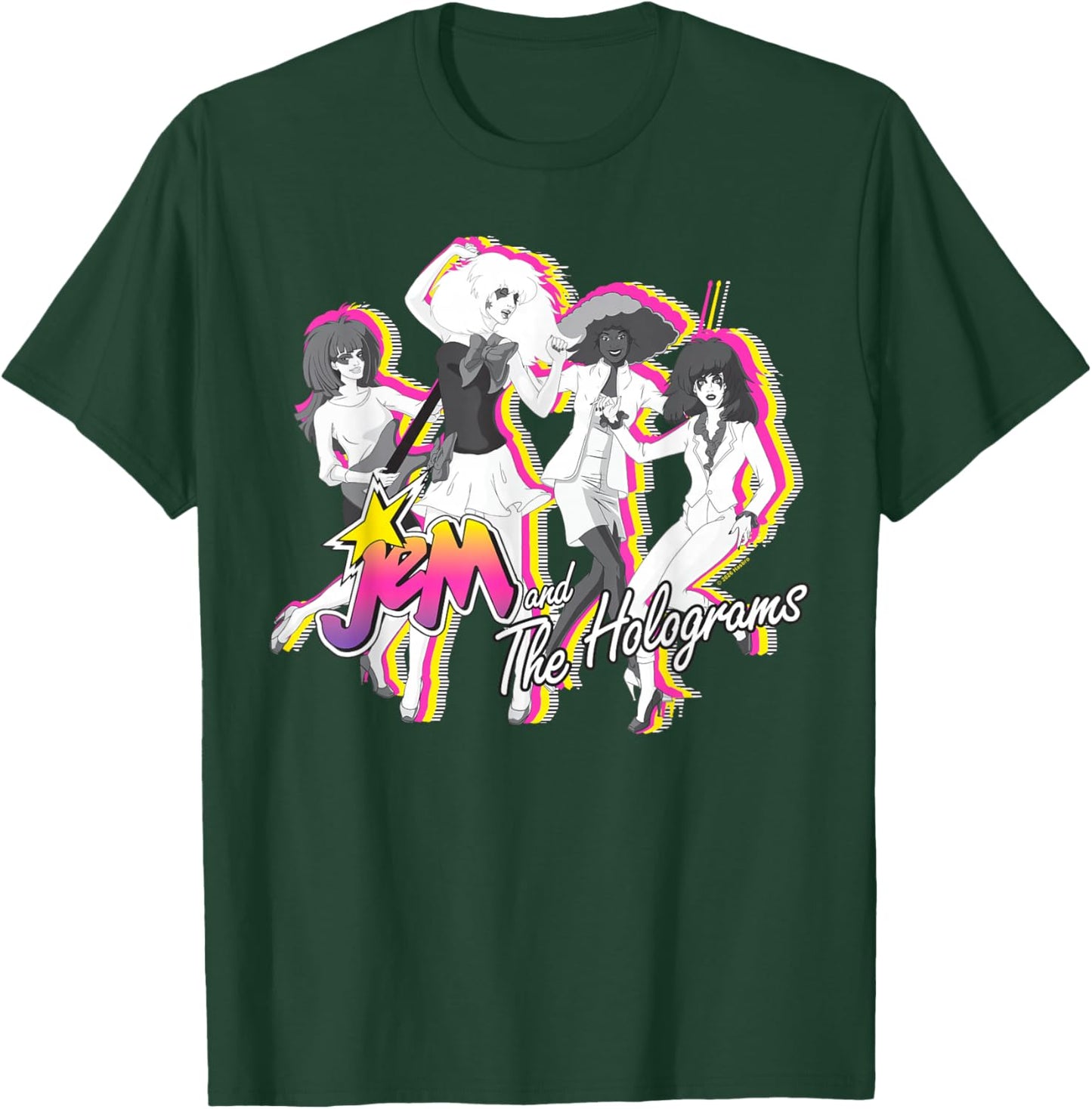 Jem and The Holograms Full Band Colorful Layered Silhouettes T-Shirt - T-Shirt | Forest
