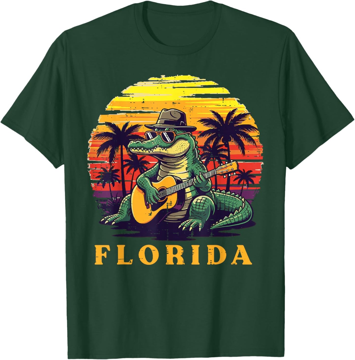 Summer Aliigator Guitar Florida Vacation Trip Men Women Kids T-Shirt - T-Shirt | Forest